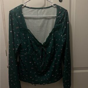 1X Floral Green Women's Top
